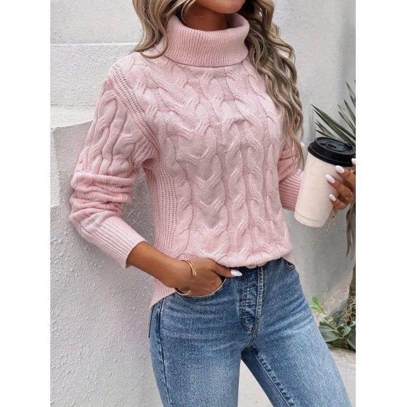 Women's Classic Cable Knit Wool Turtleneck Sweater
