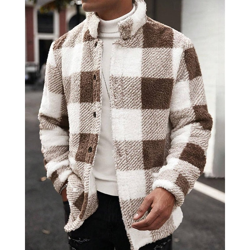 Men's Classic Checked Standing Collar Jacket