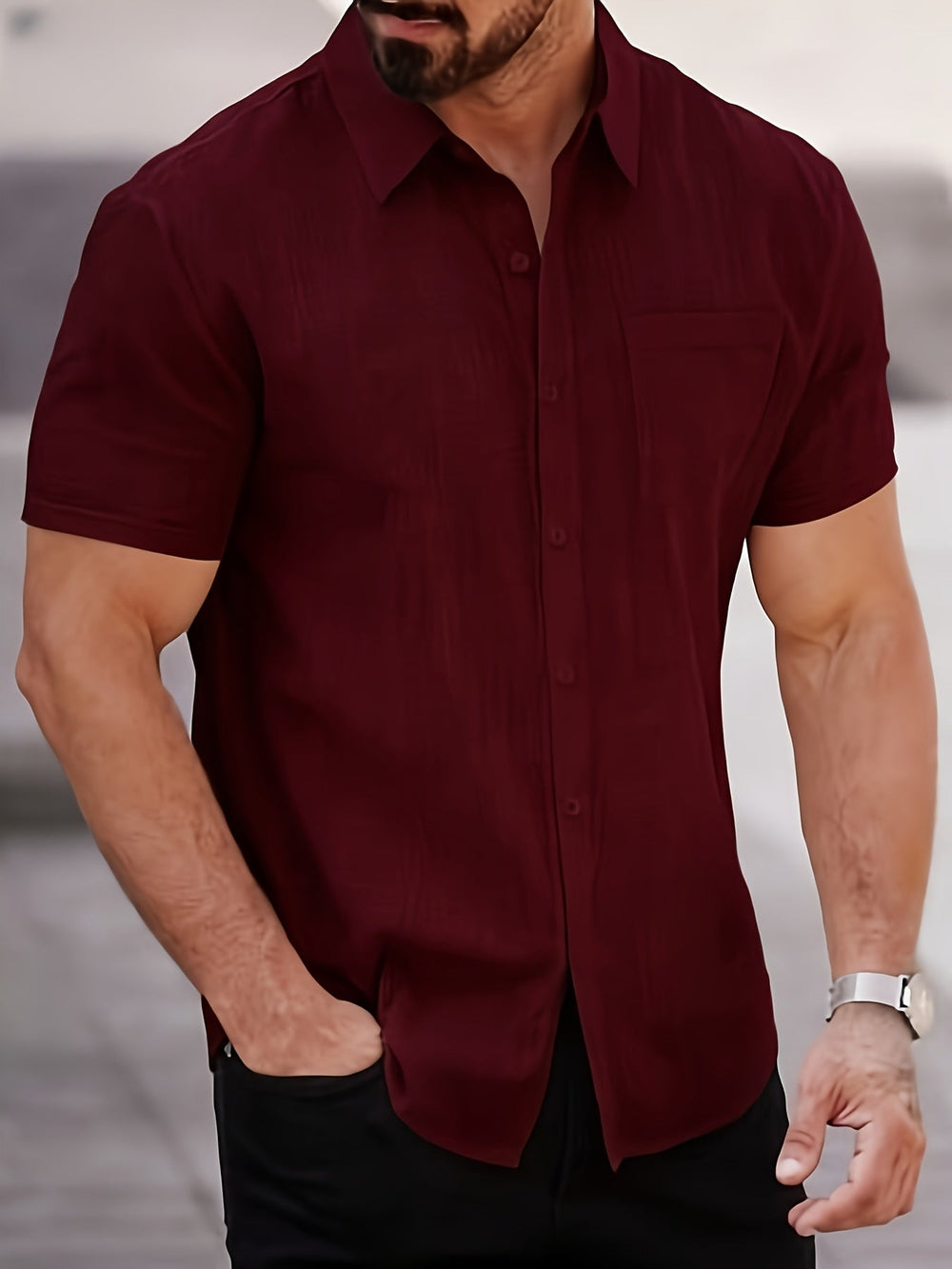Men's Casual Cotton Relaxed Short Sleeve Shirt