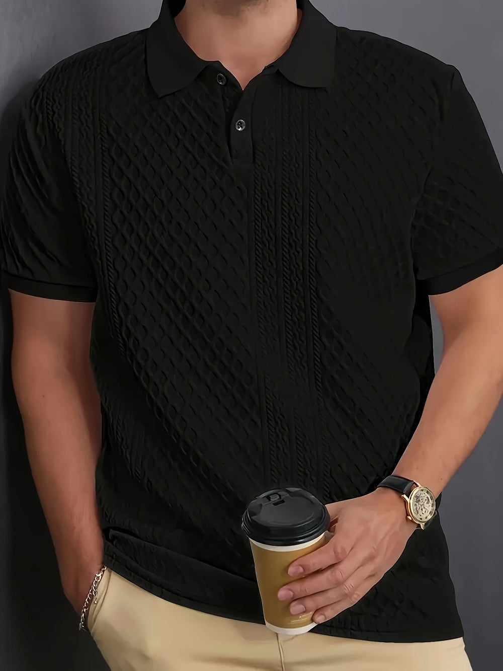 Men's Refined Textured Cotton Polo Shirt