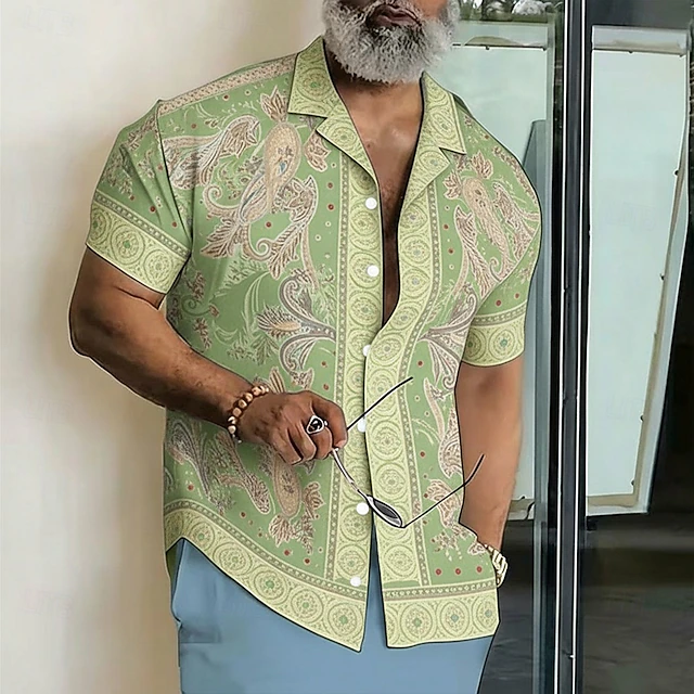 Men's Casual Cotton Paisley Print Camp Shirt