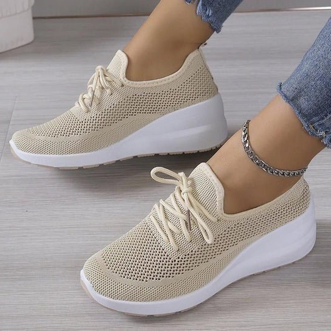 Women's Casual Mesh Lace-Up Wedge Sneakers