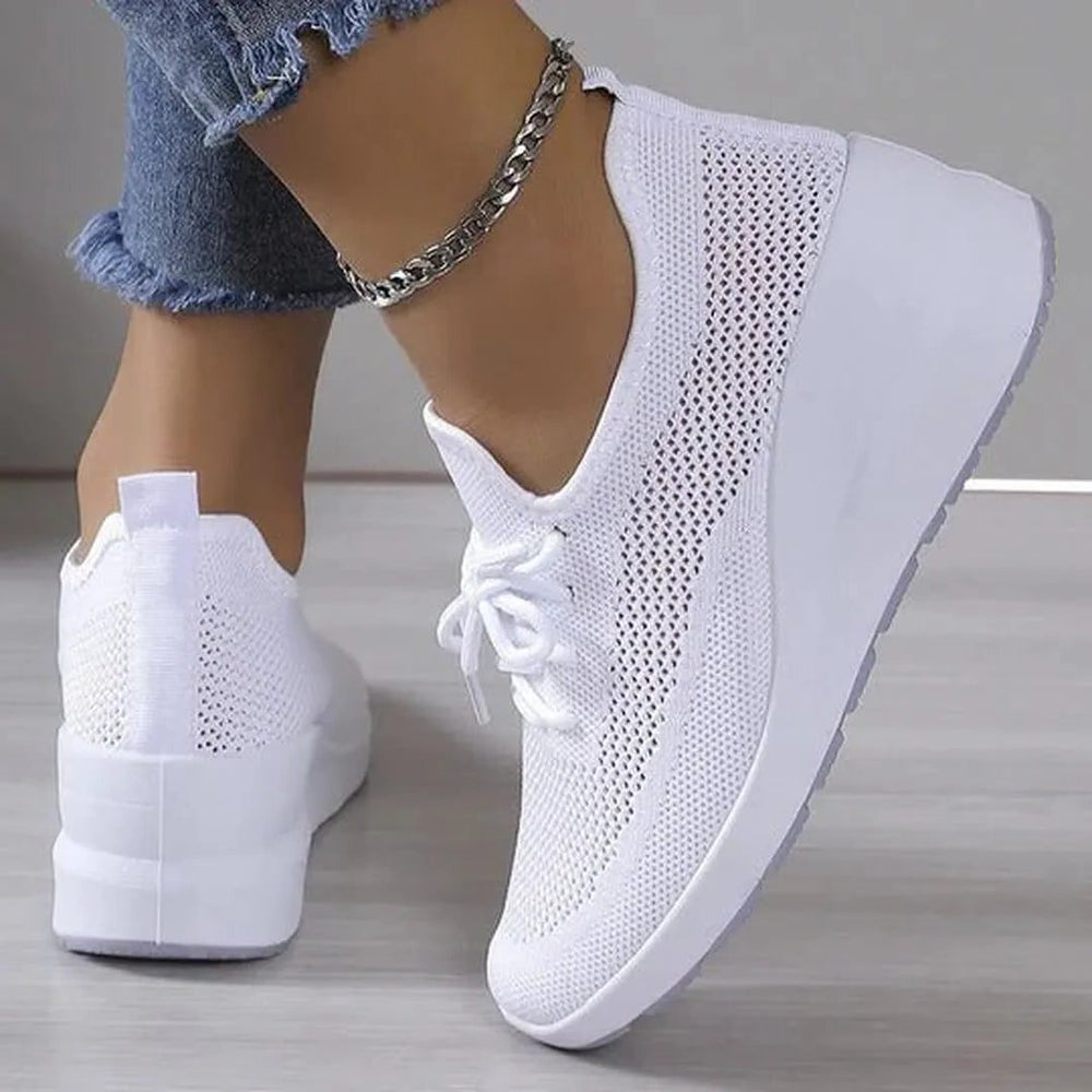 Women's Casual Mesh Lace-Up Wedge Sneakers