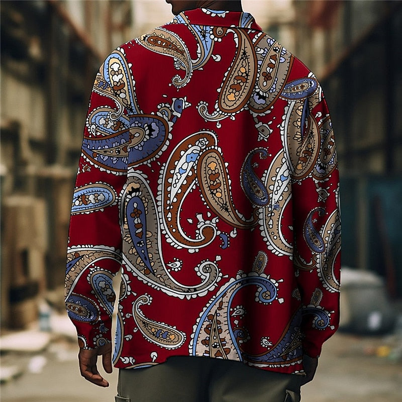 Men's Casual Cotton Paisley-Print Overshirt