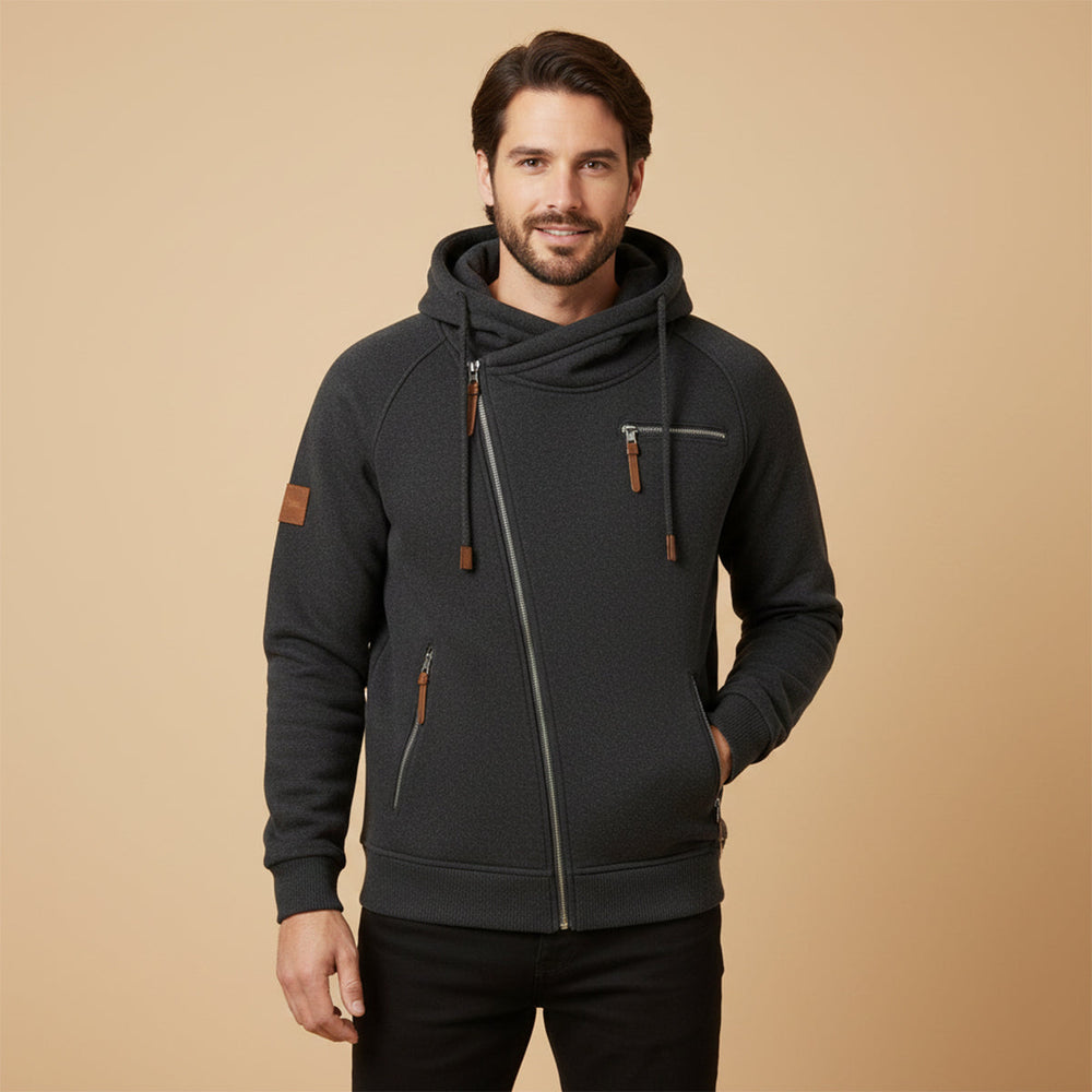 Men's Casual Zip-Up Hooded Jacket with Adjustable Drawstring