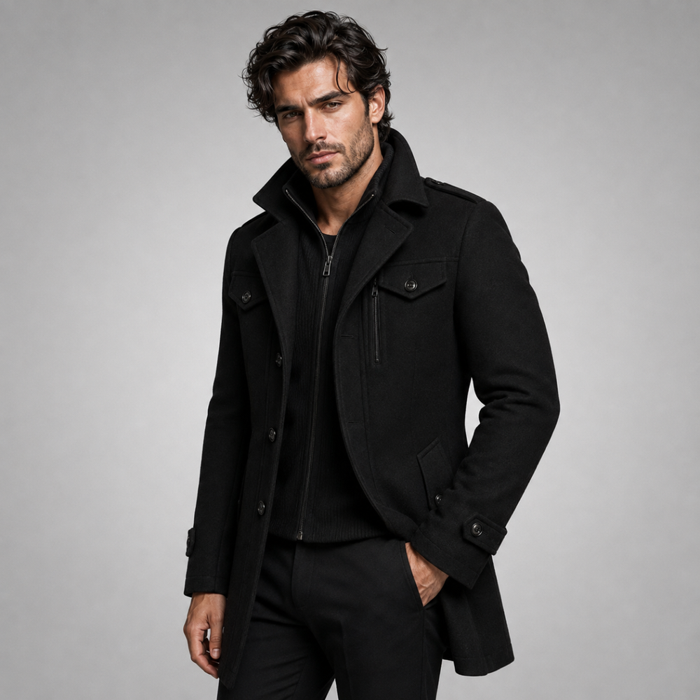 Men's Tailored Wool Blend Double Layer Winter Coat