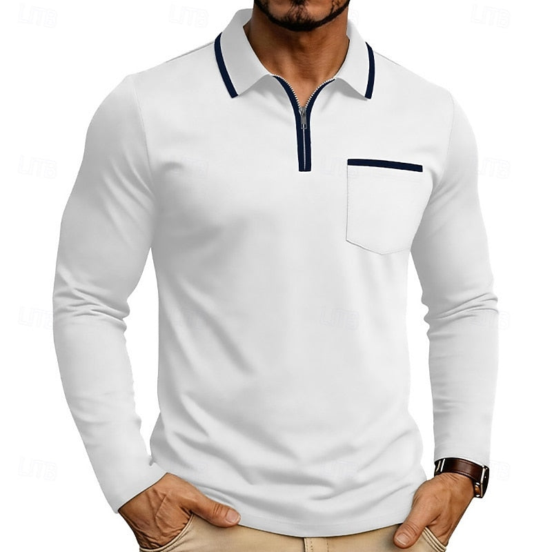 Men's Classic Cotton Quarter-Zip Polo Shirt