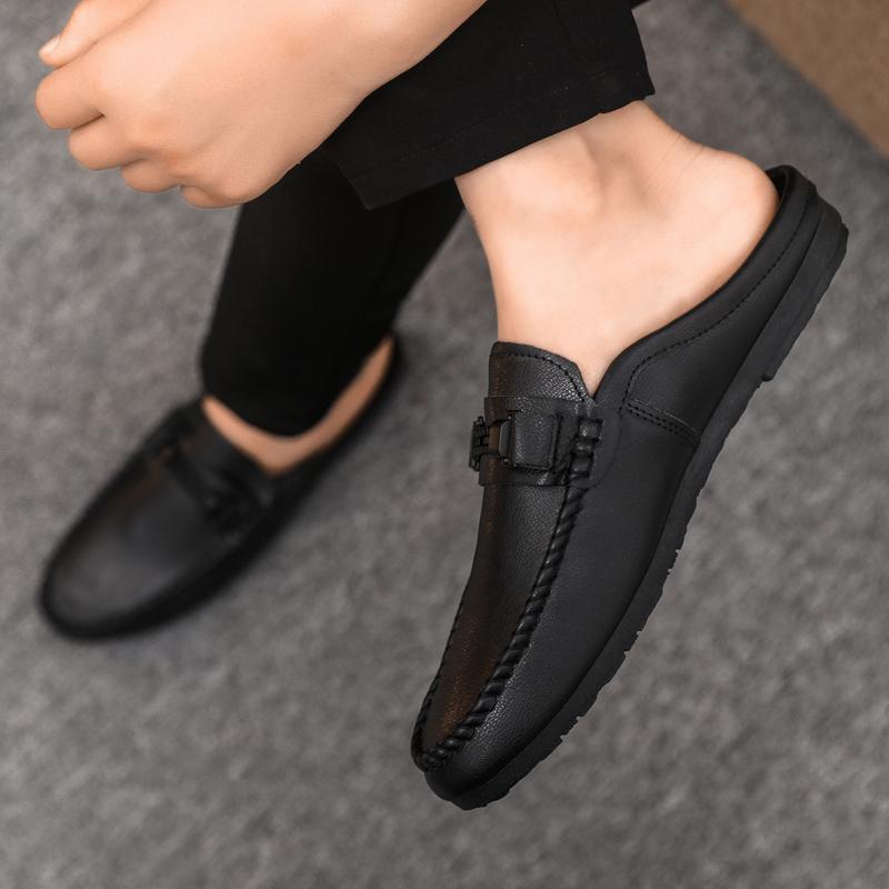 Men's Casual Leather Open Back Mule Loafers