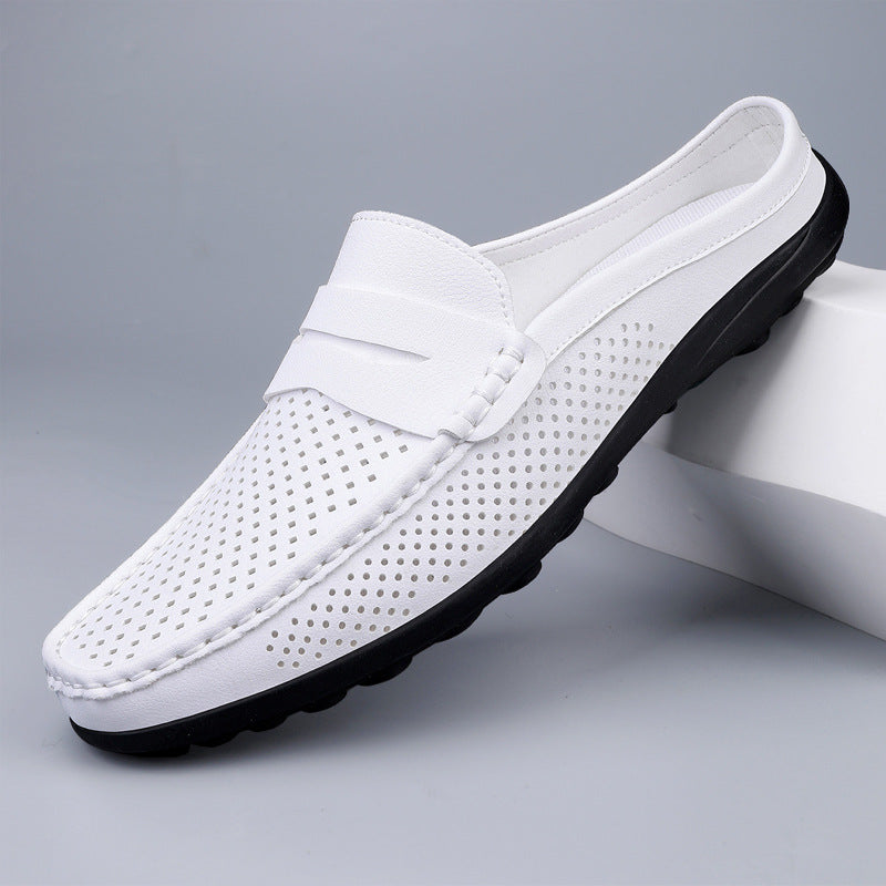 Men's Casual Leather Perforated Open Back Loafers