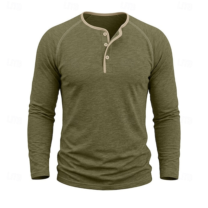 Men's Classic Cotton Button Henley Shirt