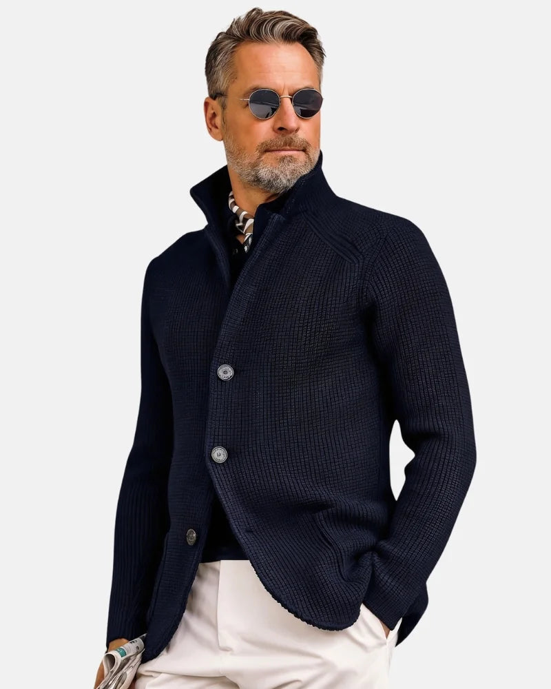 Men's Casual Chunky Knit Jacket with Stand Collar