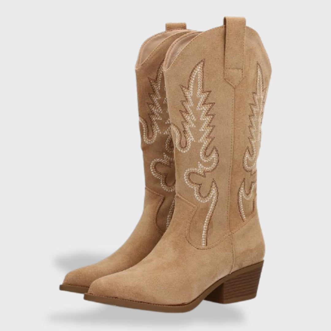 Women's Stylish Suede Embroidered Cowboy Boots