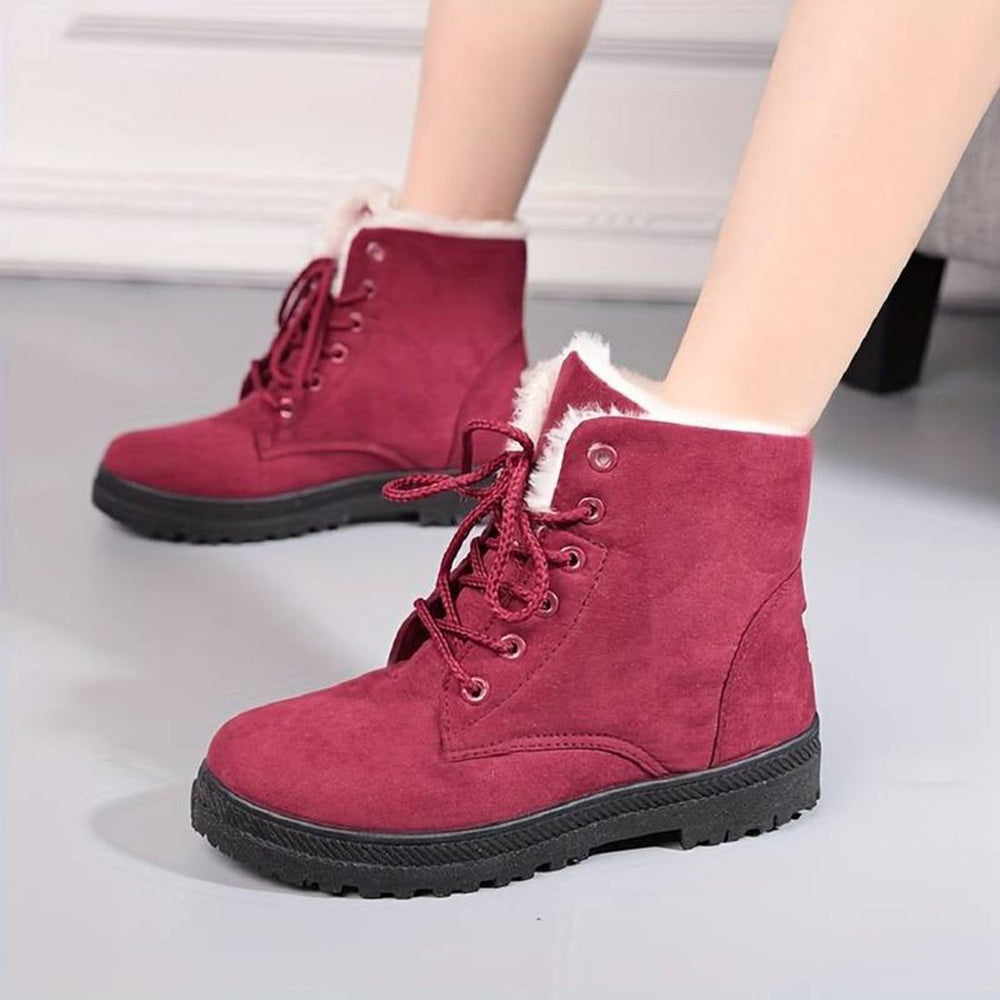 Women's Casual Fleece-Lined Leather Lace-Up Ankle Boots