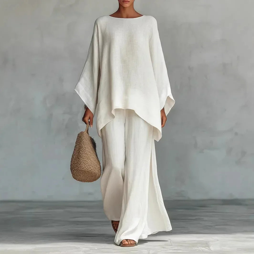 Women's Casual Linen Asymmetric Wide Leg Set