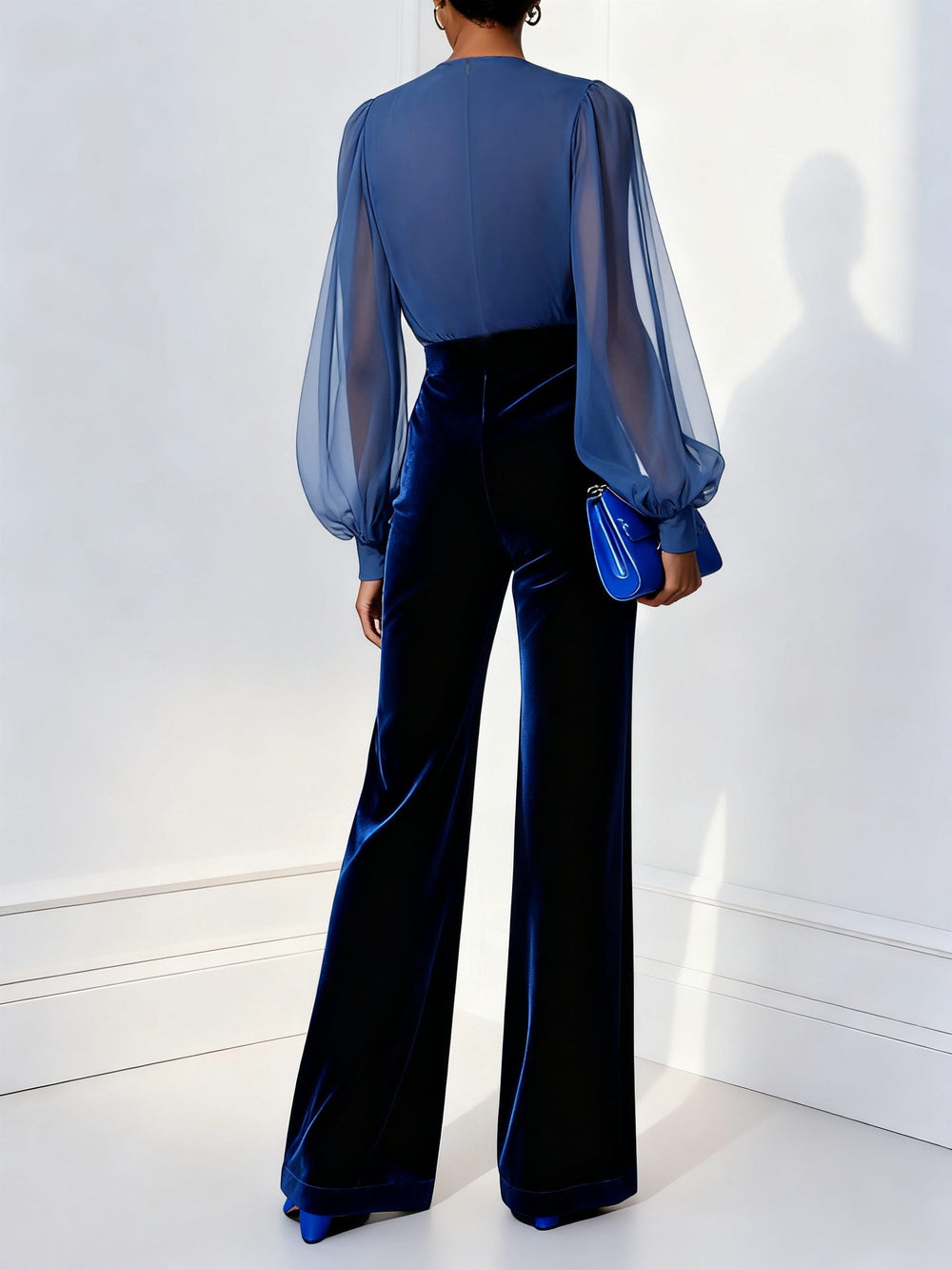 Women's Elegant Velvet Wrap Top Wide Leg Jumpsuit