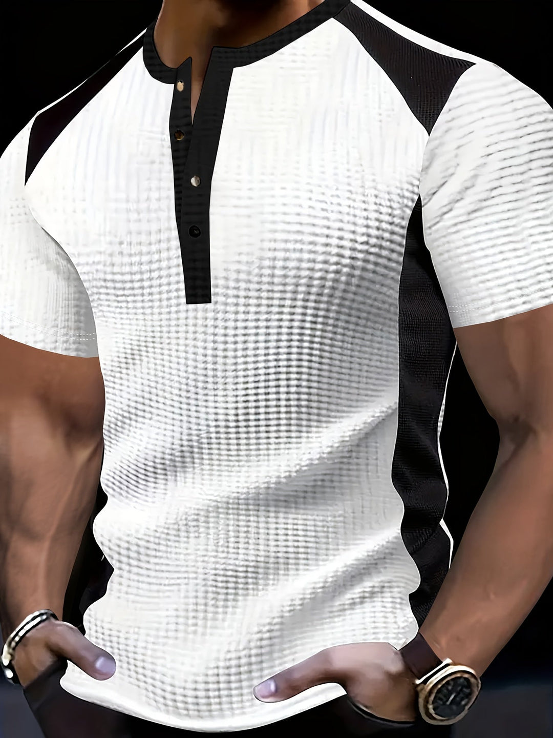 Men's Casual Textured Cotton Henley Shirt