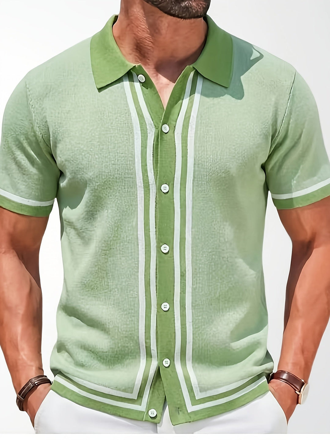 Men's Casual Cotton Striped Short Sleeve Shirt