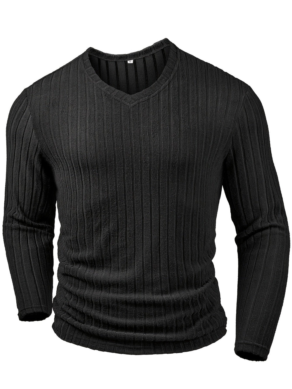 Women's Classic Ribbed Cotton V-Neck Long Sleeve Top