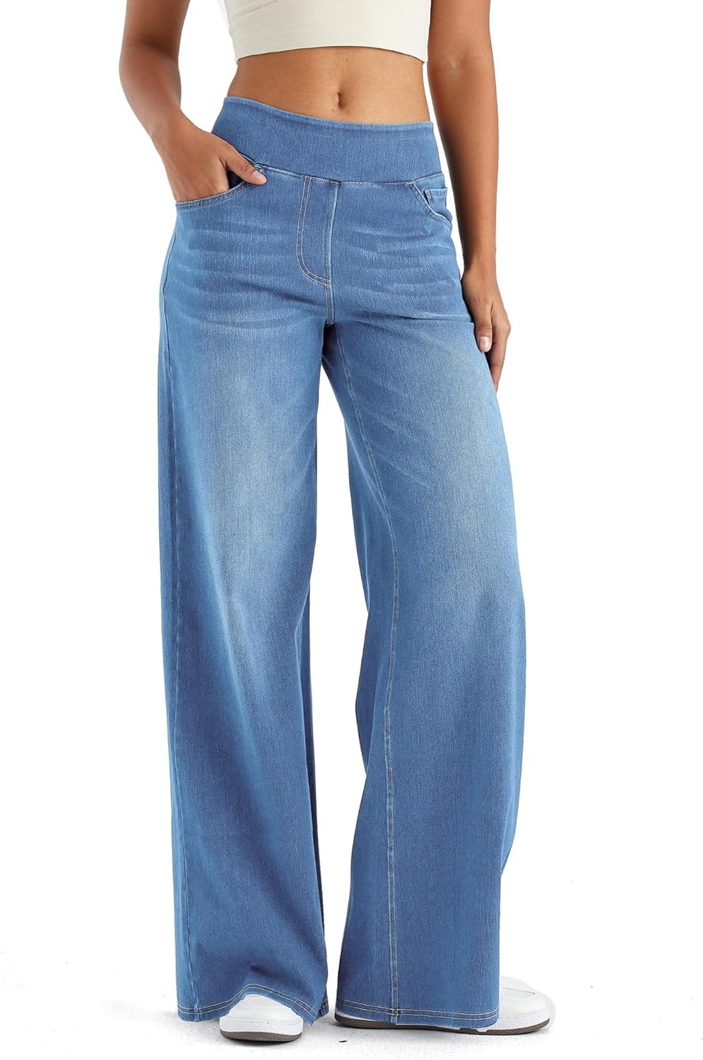 Women's Classic Denim High Waist Wide Leg Pants with Fleece Lining