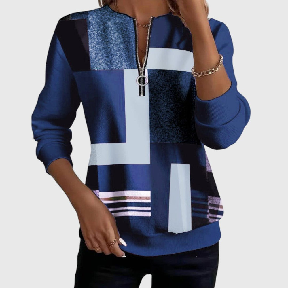Women's Casual Color-Block Half-Zip Cotton Pullover Sweater