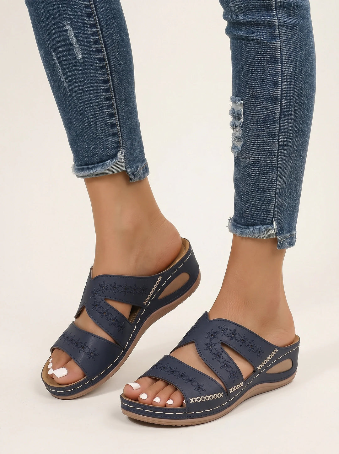 Women's Casual Strappy Platform Leather Wedge Sandals