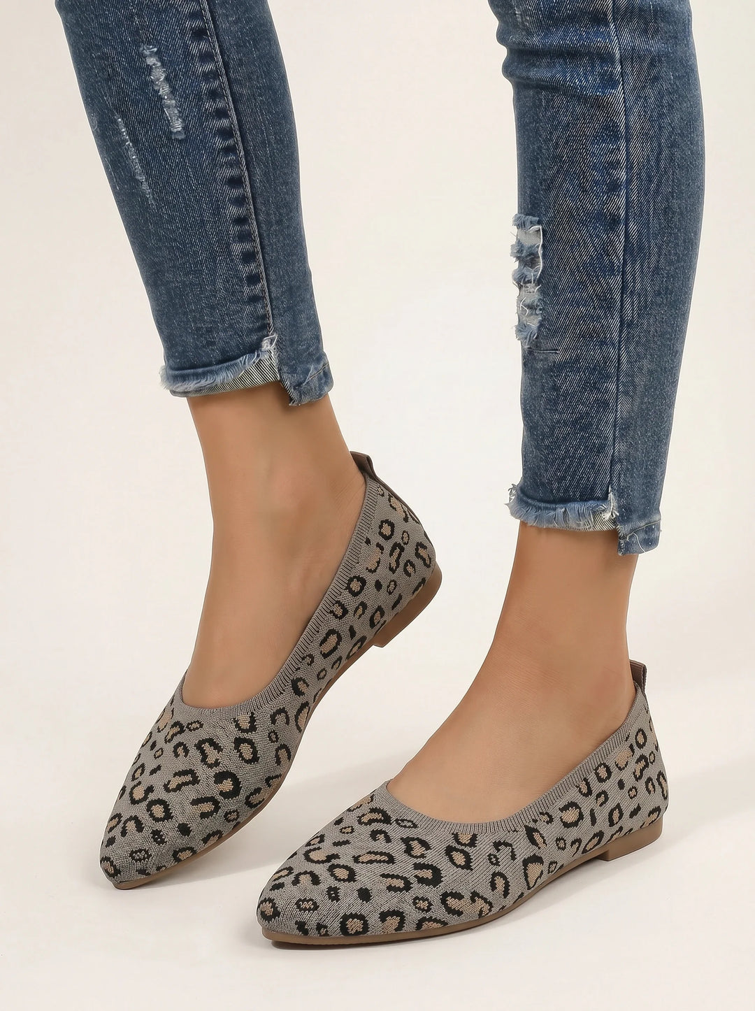 Women's Casual Knit Leopard Print Ballet Flats