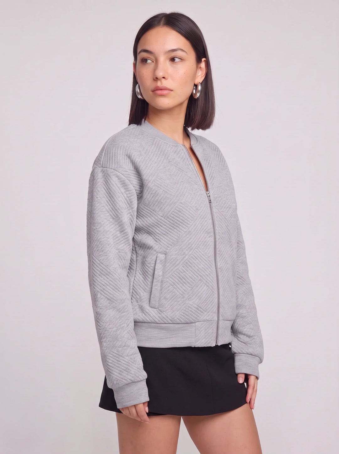 Women's Lightweight Cropped Bomber Jacket with Zip Front