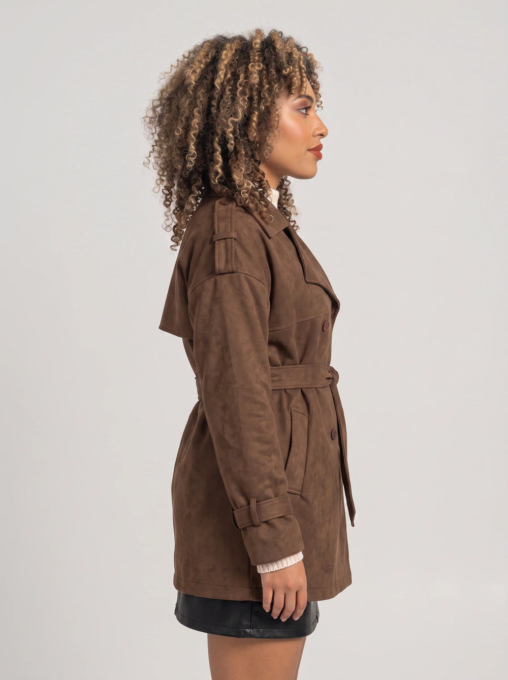 Women's Classic Faux Suede Long Belted Trench Coat