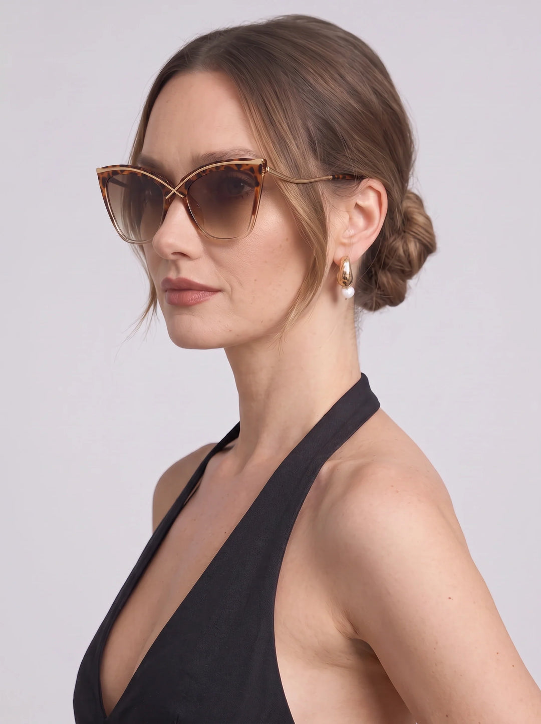 Women's Oversized Tortoiseshell Square Frame Cat-Eye Sunglasses