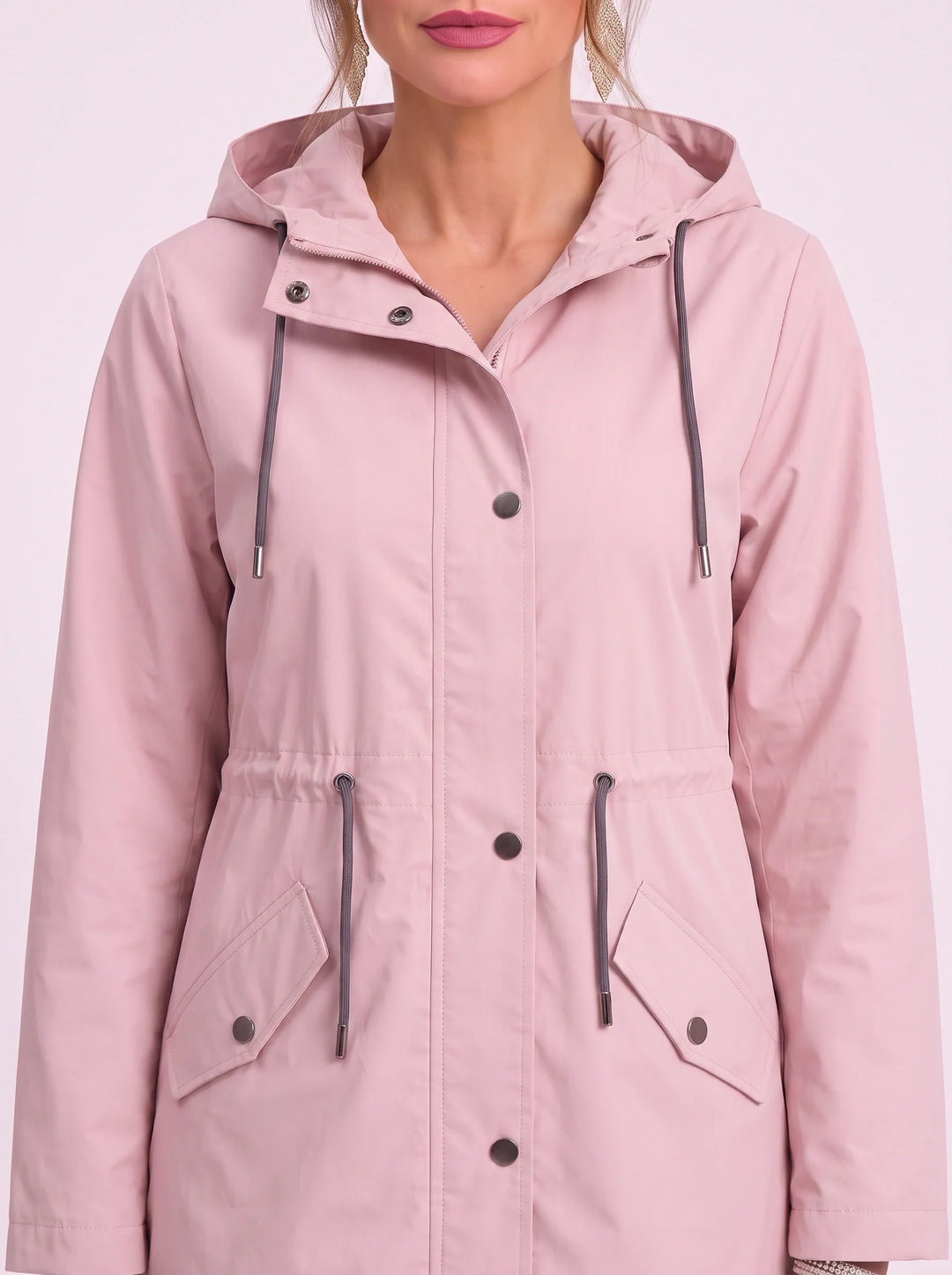 Women's Lightweight Waterproof Hooded Drawstring Waist Parka Jacket