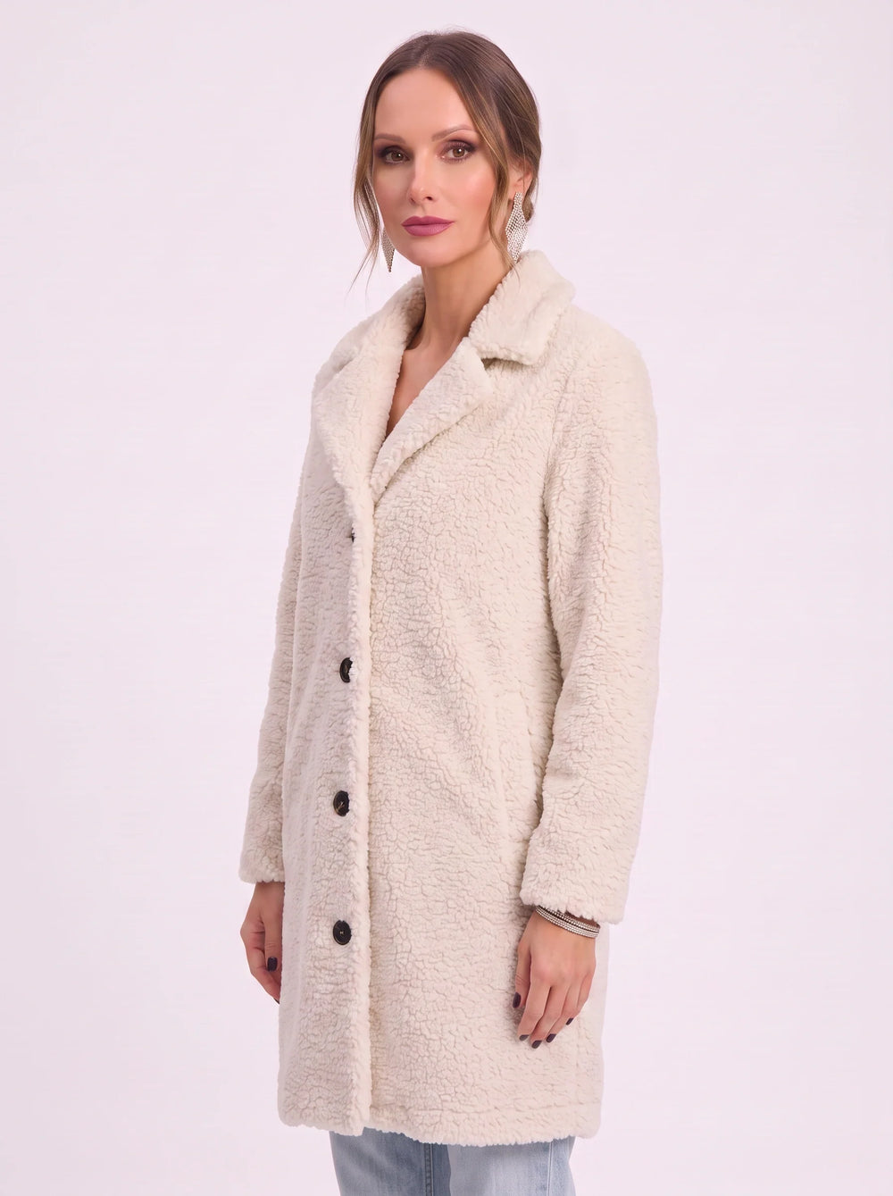 Women's Casual Shearling Sherpa Fleece Longline Coat with Buttons