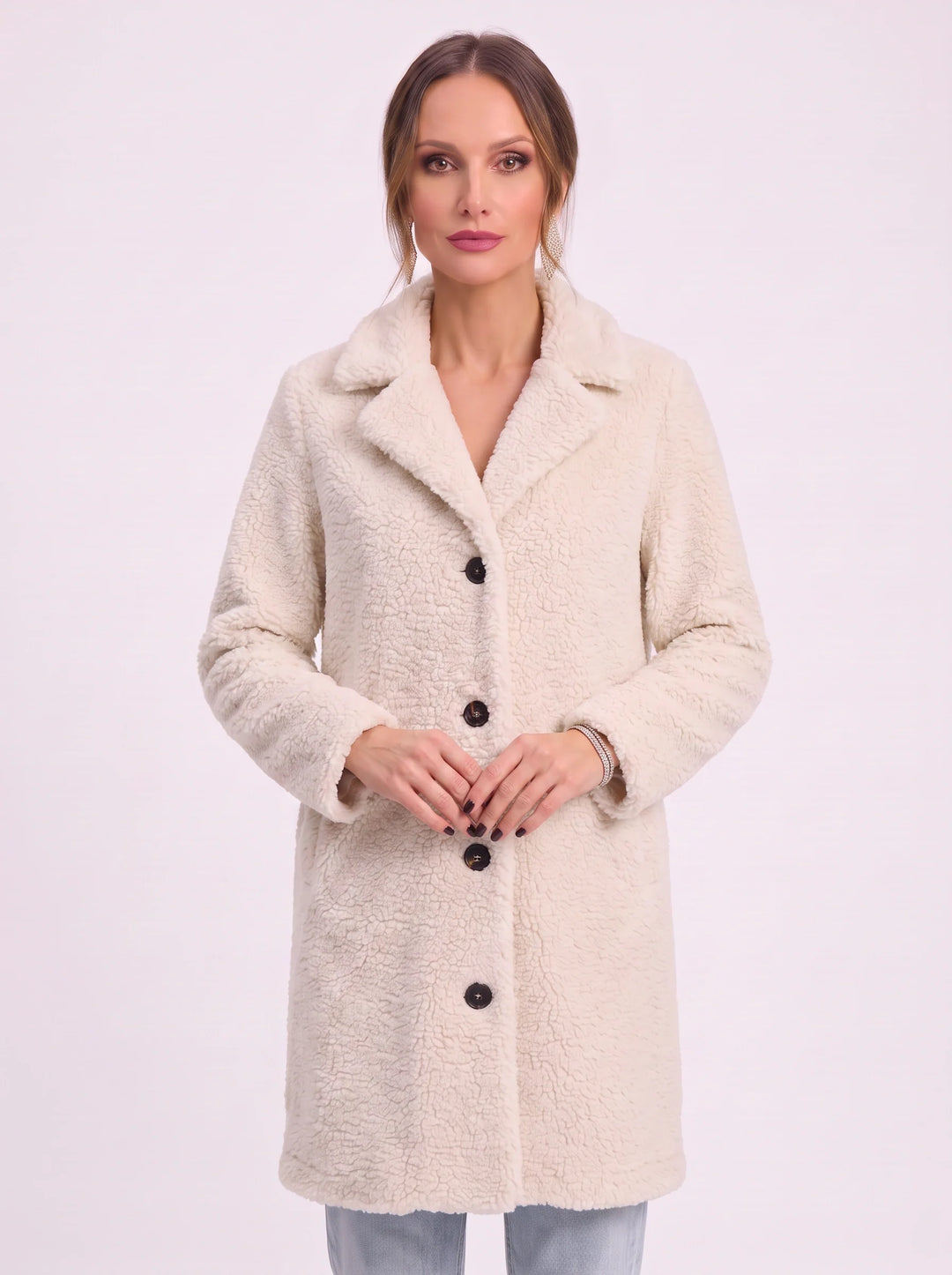 Women's Casual Shearling Sherpa Fleece Longline Coat with Buttons
