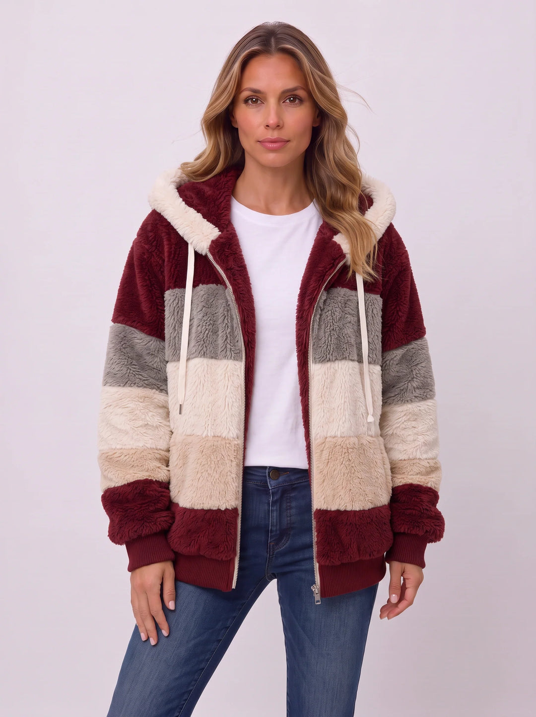 Women's Casual Faux Fur Hooded Sherpa Bomber Jacket