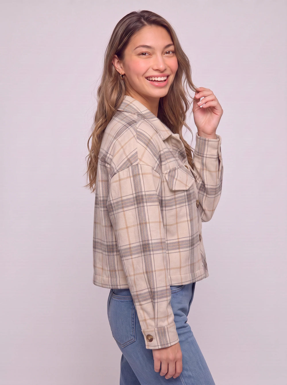 Women's Casual Oversized Plaid Flannel Shirt Jacket