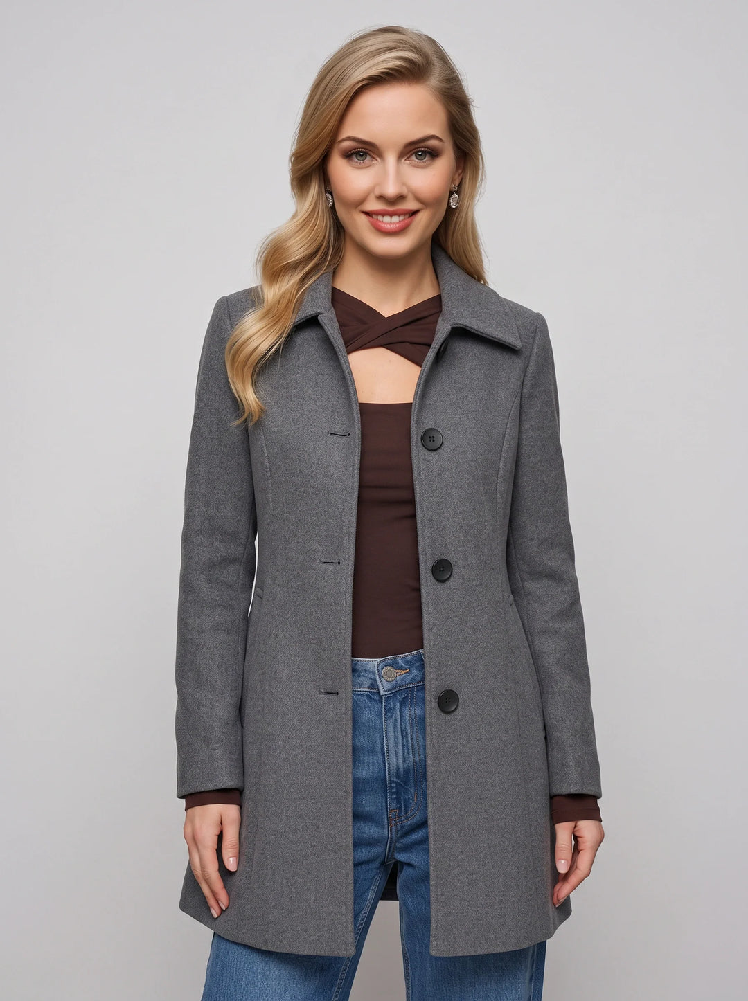 Women's Classic Wool-Blend Notch-Lapel Fit-and-Flare Coat