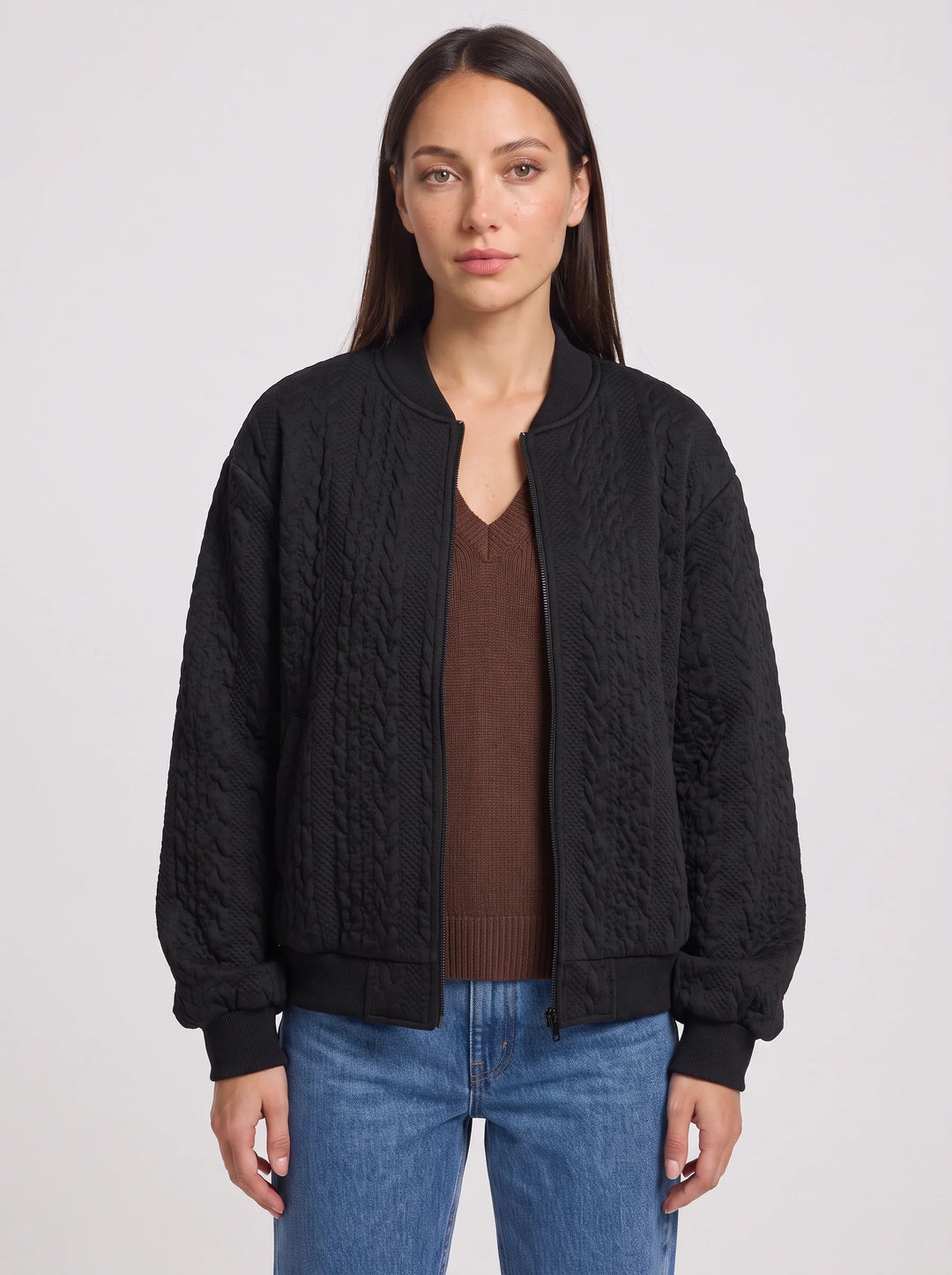 Women's Casual Quilted Zip-Front Bomber Jacket Oversized