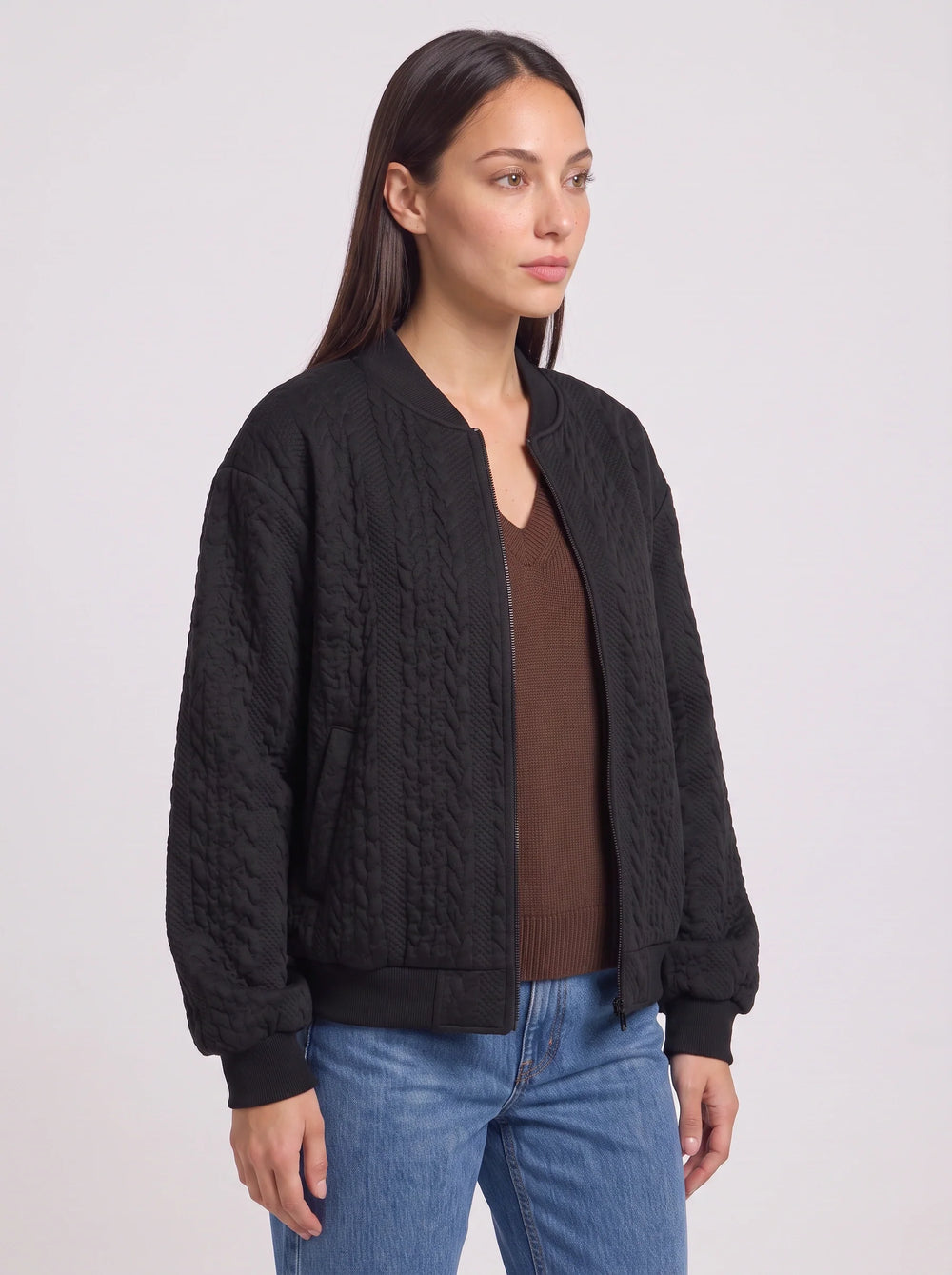 Women's Casual Quilted Zip-Front Bomber Jacket Oversized