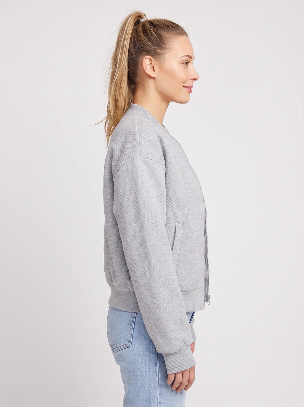 Women's Casual Quilted Diamond Pattern Bomber Jacket with Zip Front