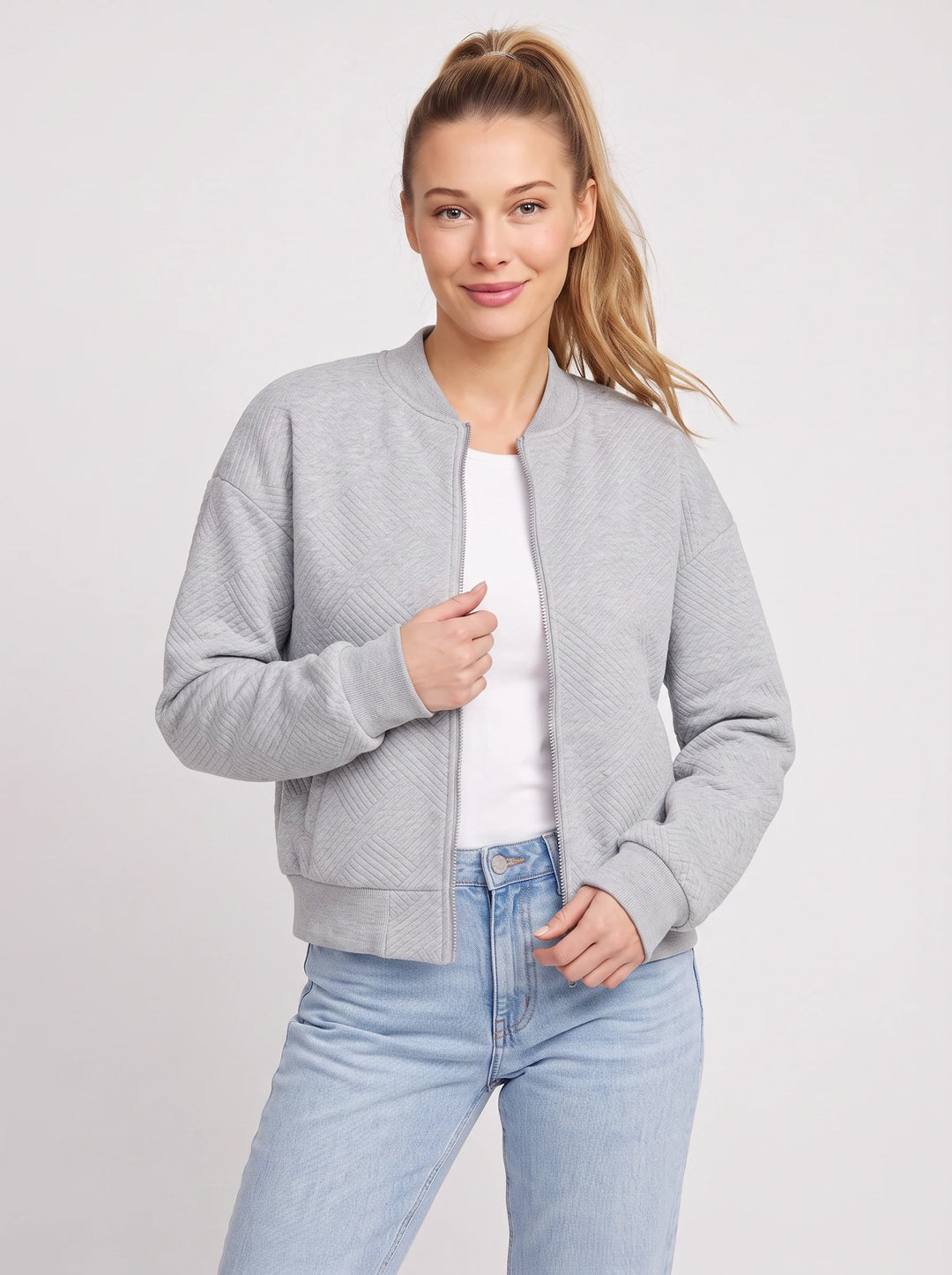 Women's Casual Quilted Diamond Pattern Bomber Jacket with Zip Front