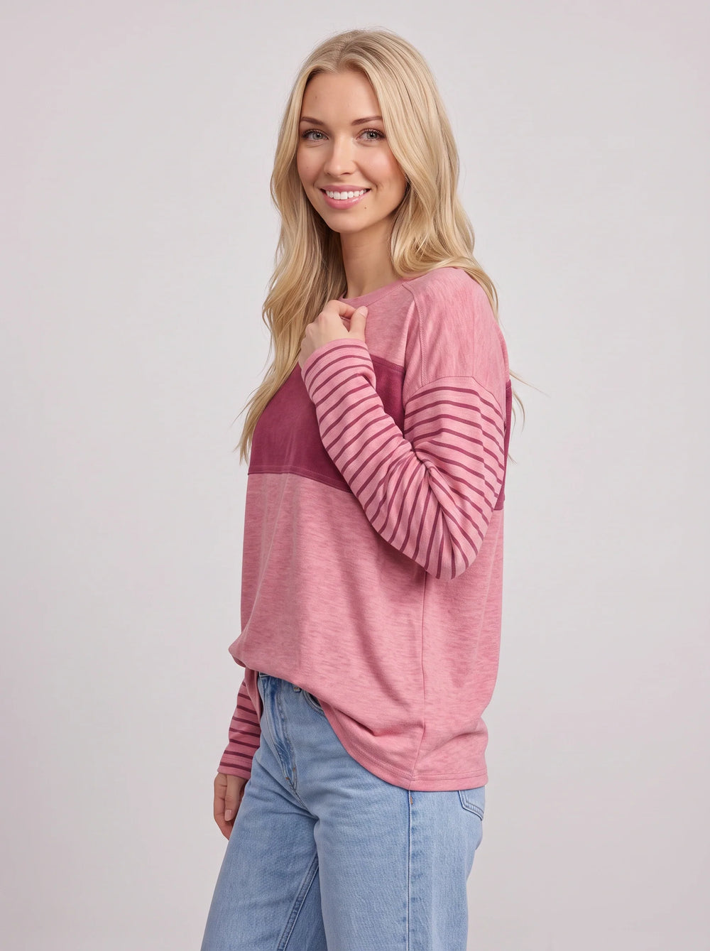 Women's Casual Cotton Blend Relaxed Fit Striped Long Sleeve Top