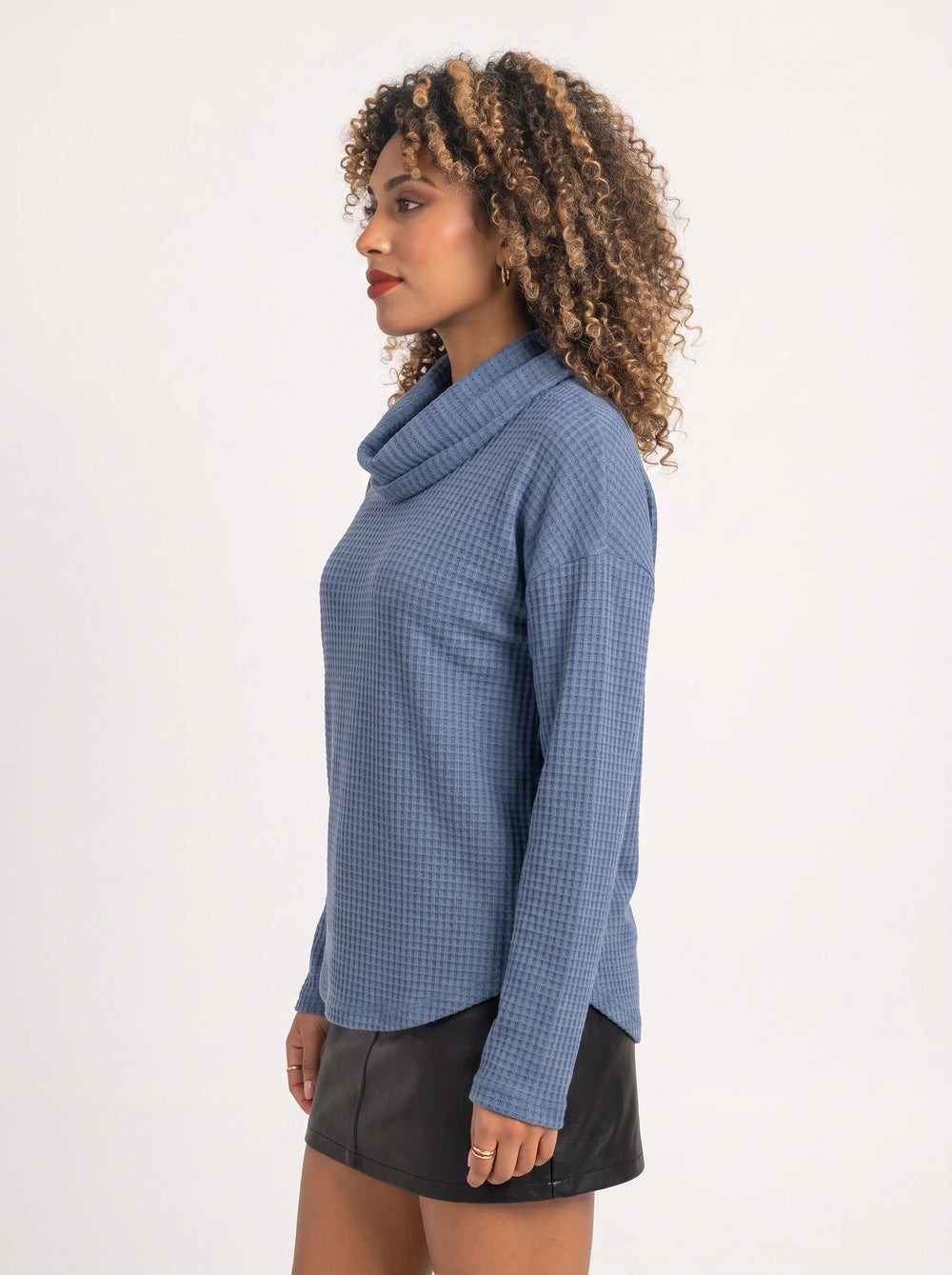 Women's Casual Waffle Knit Oversized Cowl Neck Sweater