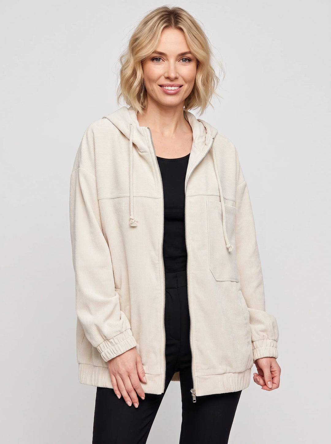 Women's Casual Oversized Corduroy Zip Hoodie Jacket