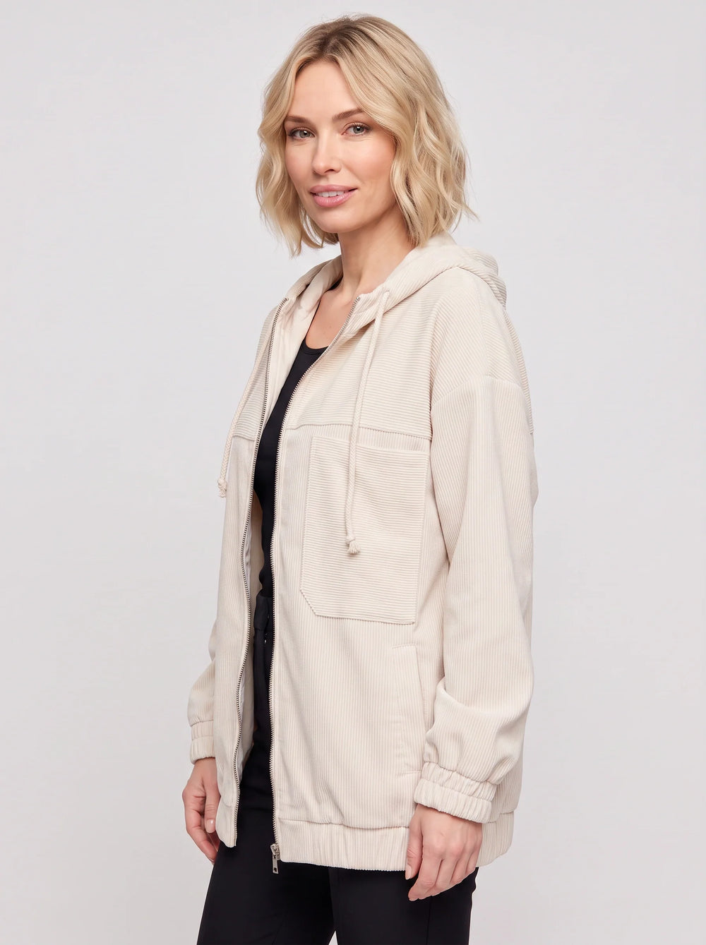 Women's Casual Oversized Corduroy Zip Hoodie Jacket