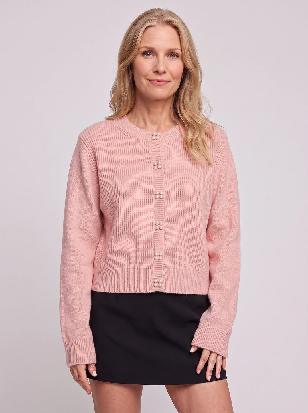 Women's Vintage Ribbed Knit Pearl Button Cropped Cardigan