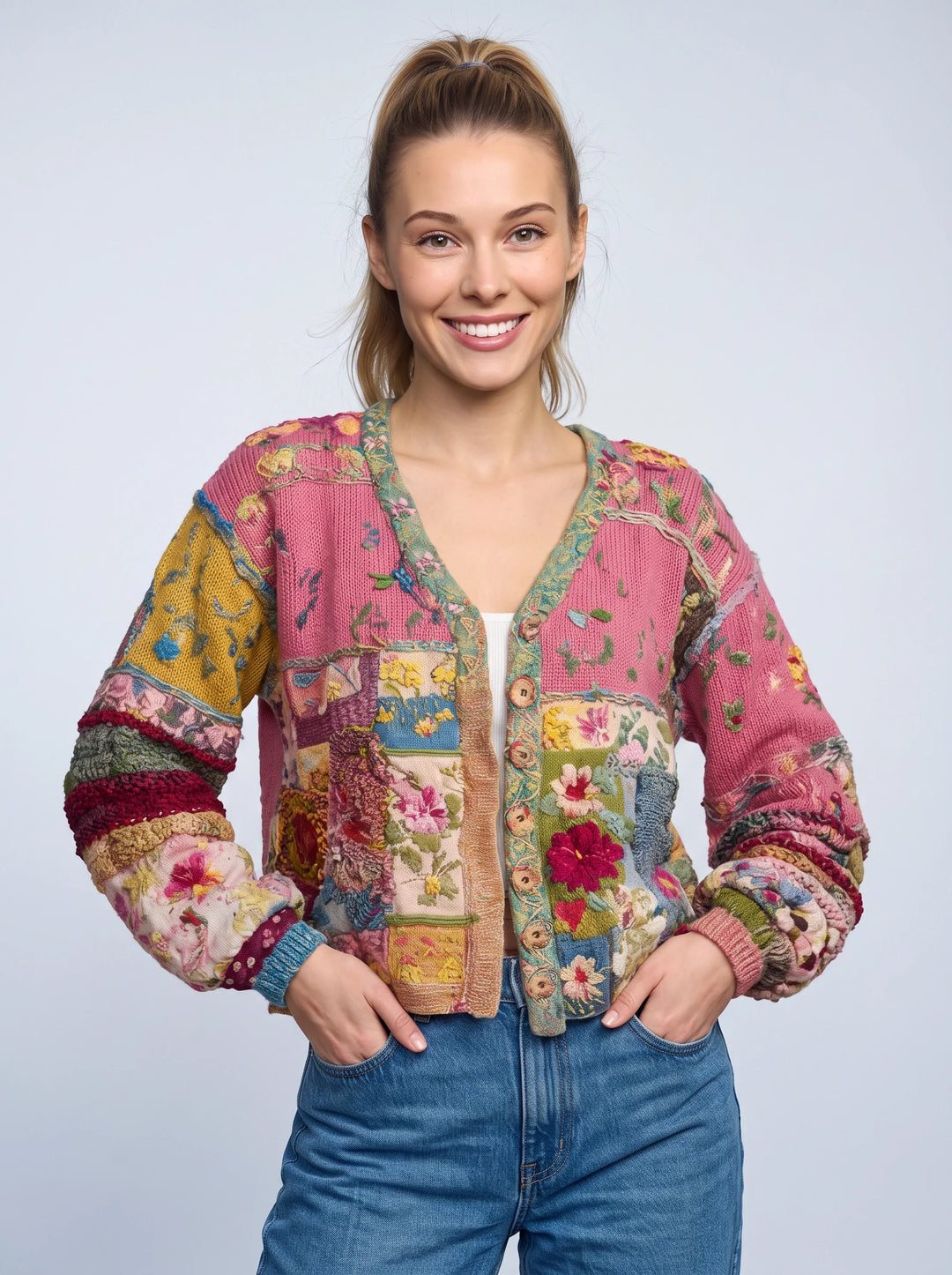 Women's Boho Floral Quilted Cotton Cropped Jacket
