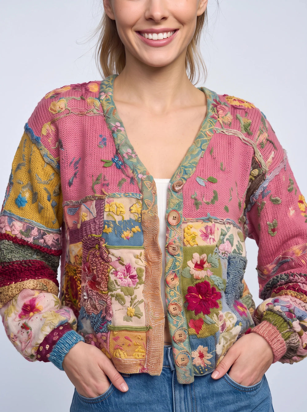 Women's Boho Floral Quilted Cotton Cropped Jacket