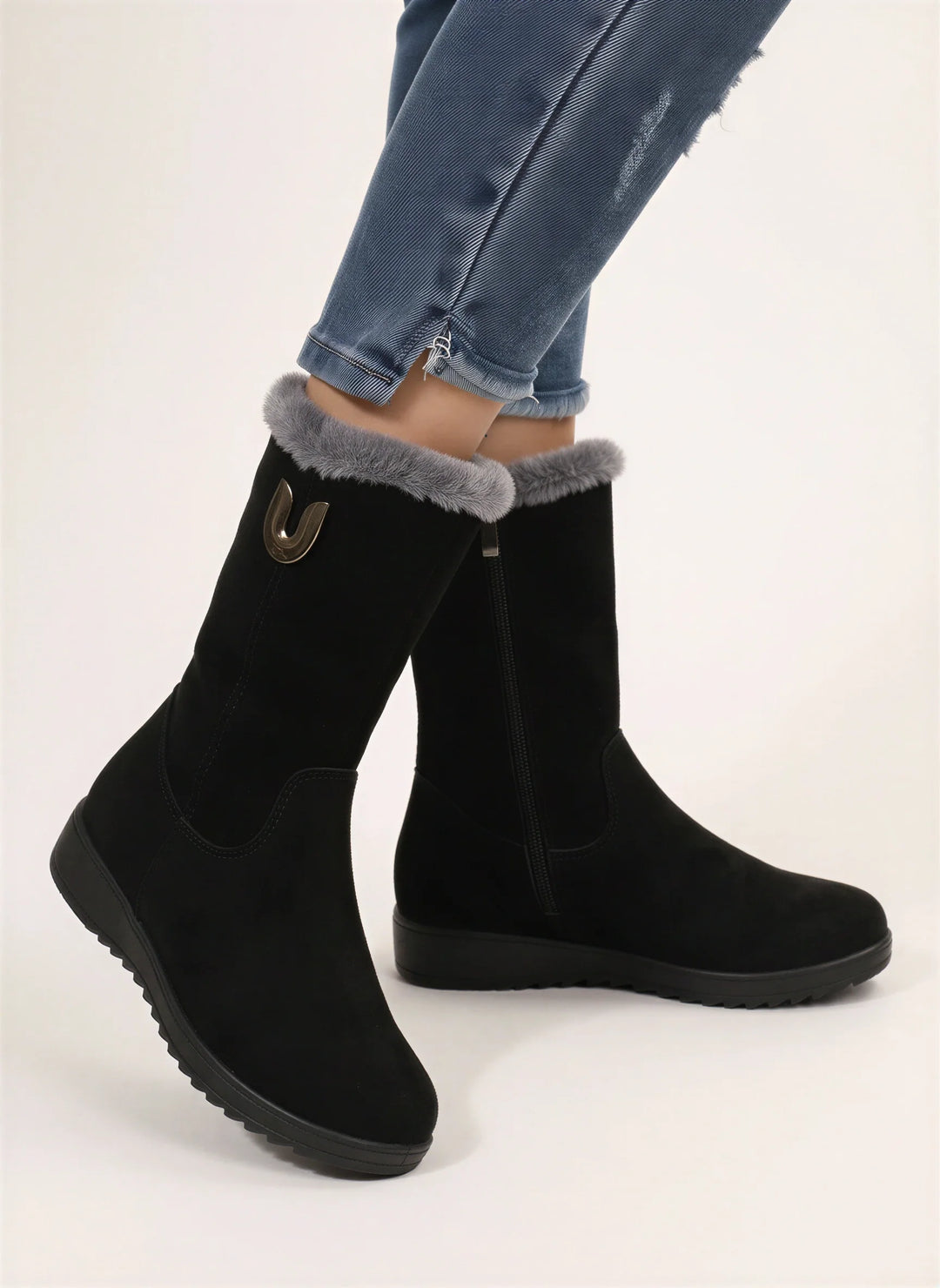 Women's Casual Suede Mid-Calf Boots with Orthopedic Arch Support