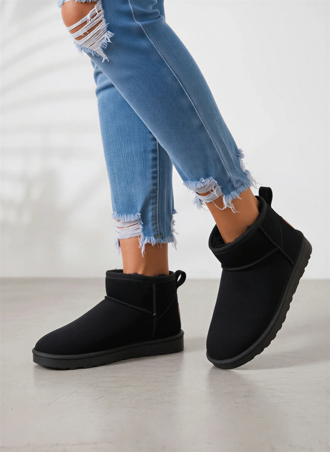 Women's Cozy Suede Shearling Ankle Boots with Flat Platform