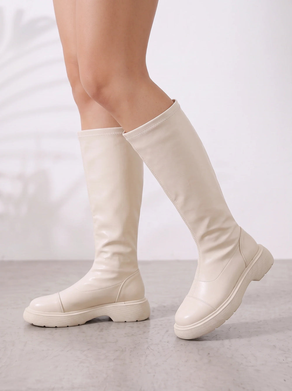 Women's Casual Stretch Leather Knee-High Platform Boots