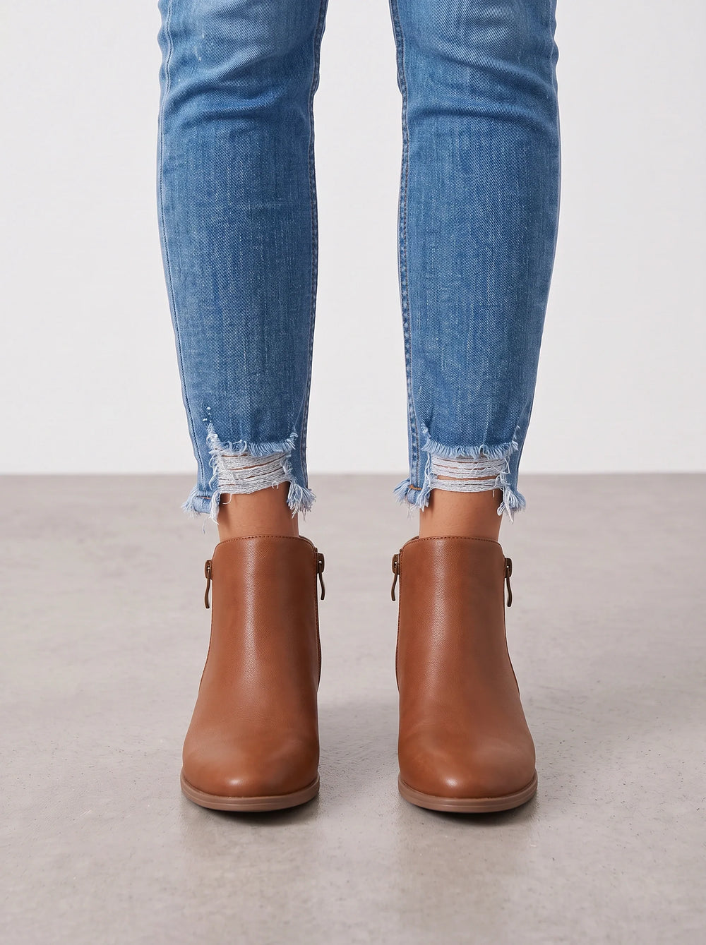 Women's Casual Leather Side Zip Ankle Boots with Kitten Heels